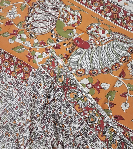 kalamkari handblock printed pure cotton saree