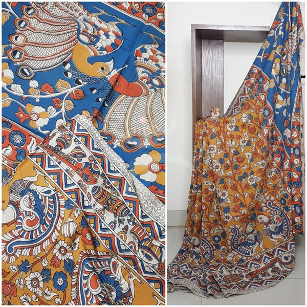kalamkari handblock printed pure cotton saree