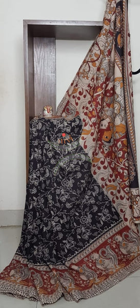 kalamkari handblock printed pure cotton saree