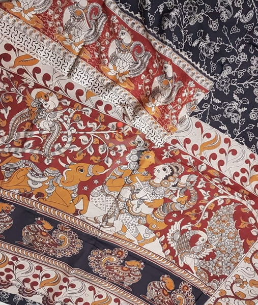 kalamkari handblock printed pure cotton saree