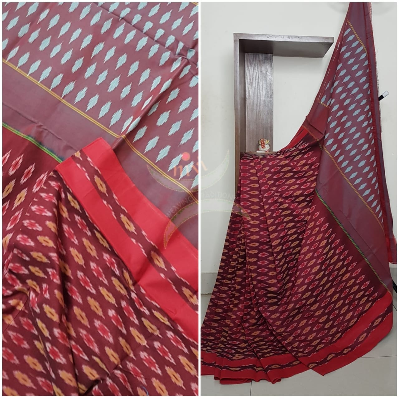 Pochampalli-ikat Handloom Merserised Cotton Saree.