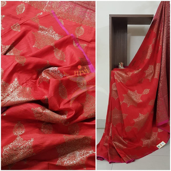 Pure Dupion silk  benaras brocade with  antique zari .