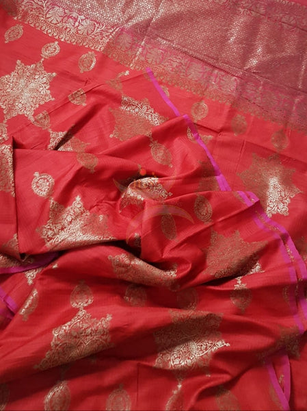 Pure Dupion silk  benaras brocade with  antique zari .