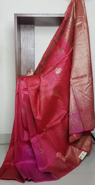 Pure Dupion tussar silk  benaras brocade with antique antique zari .