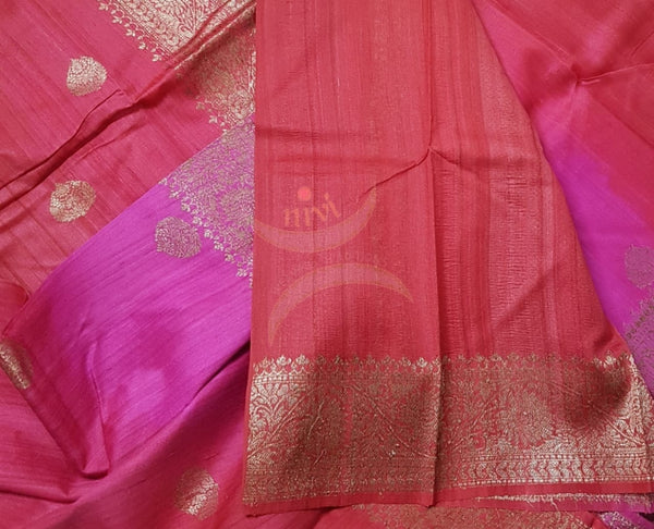 Pure Dupion tussar silk  benaras brocade with antique antique zari .