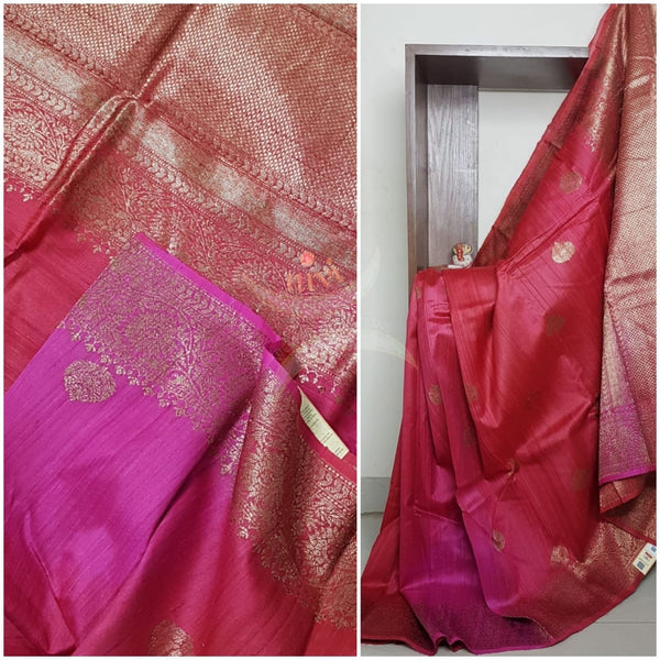 Pure Dupion tussar silk  benaras brocade with antique antique zari .