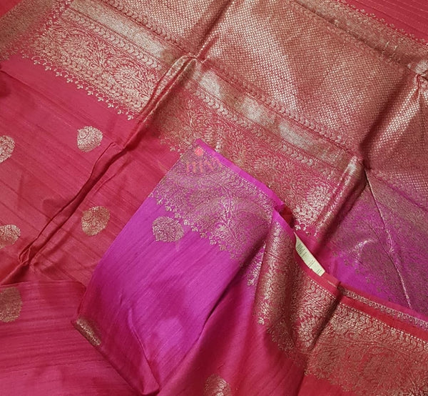 Pure Dupion tussar silk  benaras brocade with antique antique zari .