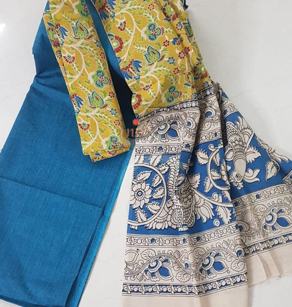 Handloom  mangalgiri top and kalamkari printed bottom and dupatta