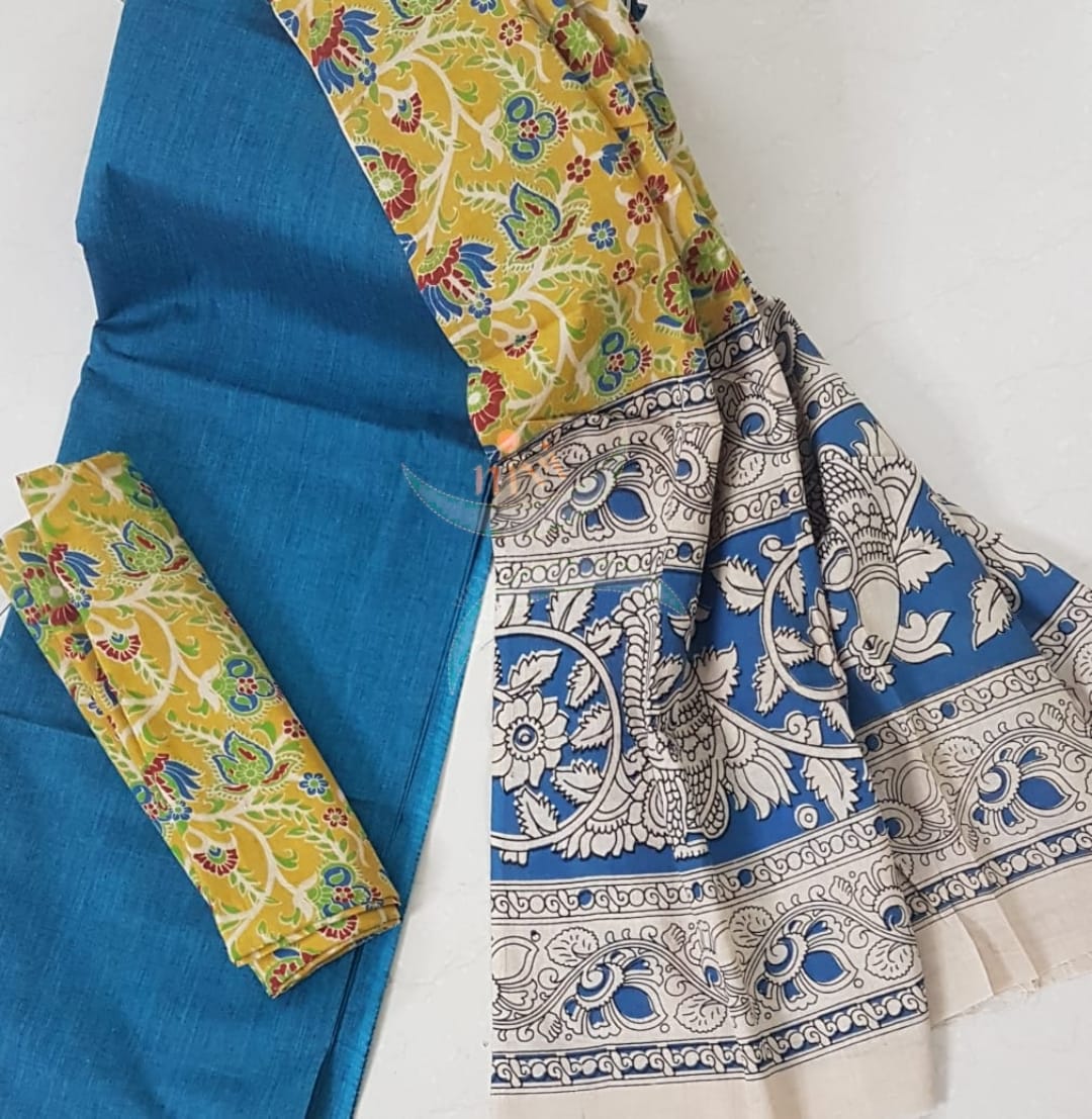 Handloom  mangalgiri top and kalamkari printed bottom and dupatta