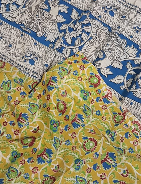 Handloom  mangalgiri top and kalamkari printed bottom and dupatta