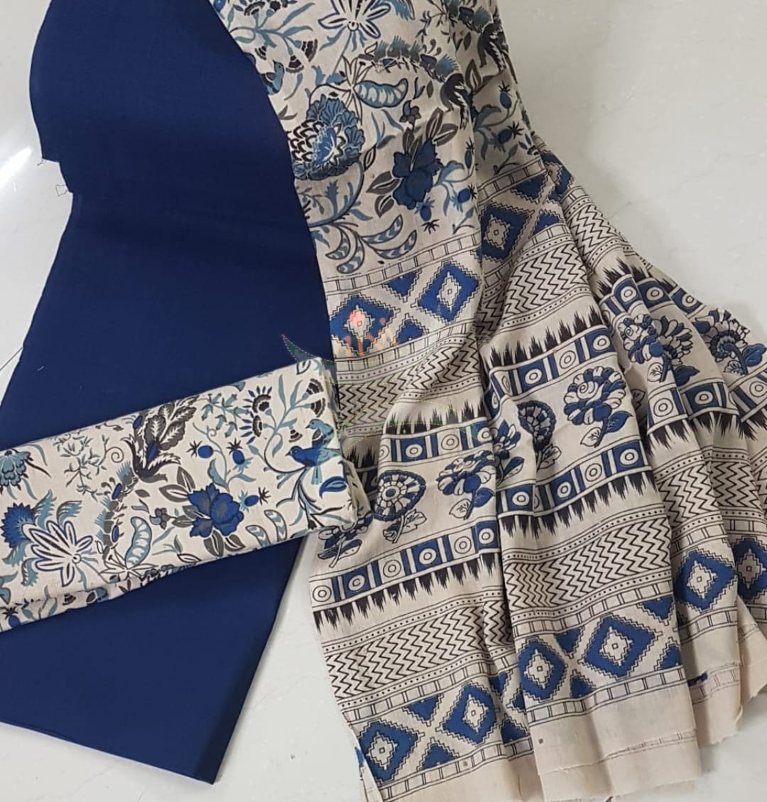 Handloom  mangalgiri top and kalamkari printed bottom and dupatta