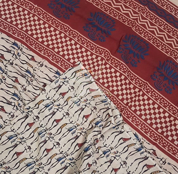 Handloom mangalgiri top and kalamkari printed bottom and dupatta