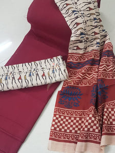 Handloom mangalgiri top and kalamkari printed bottom and dupatta