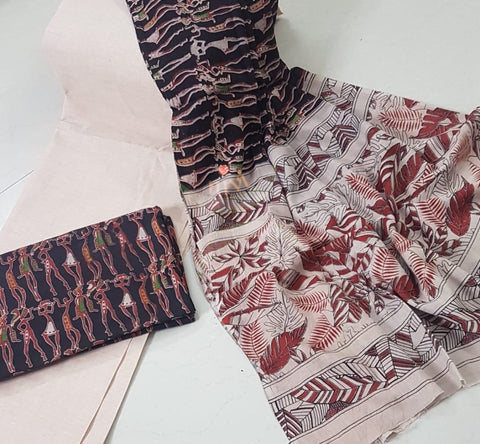 Handloom  mangalgiri top and kalamkari printed bottom and dupatta