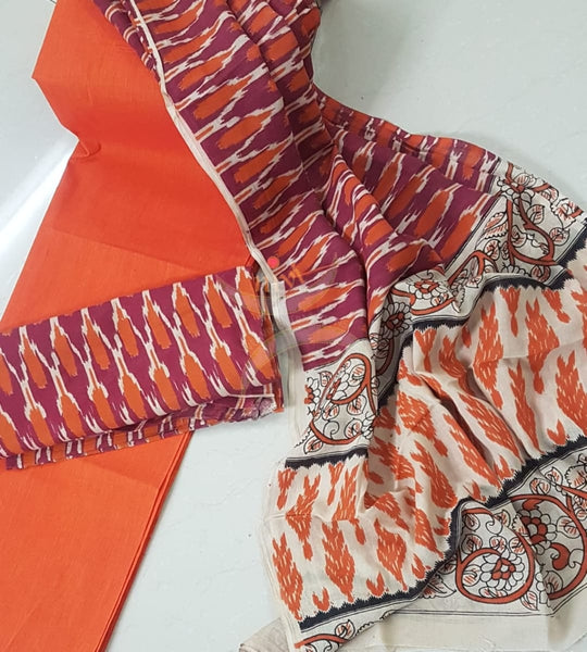 Handloom  mangalgiri top and kalamkari printed bottom and dupatta