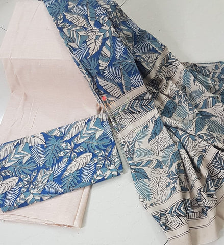 Handloom mangalgiri top and kalamkari printed bottom and dupatta