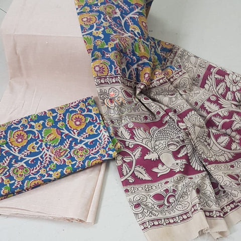 Handloom mangalgiri top and kalamkari printed bottom and dupatta