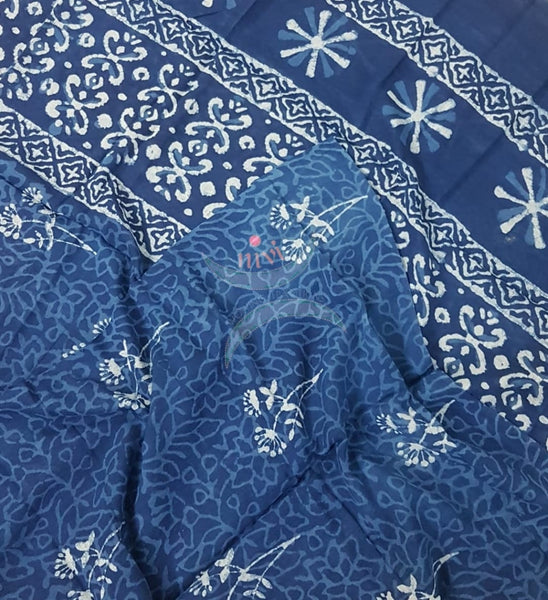 Indigo Handblock printed cotton suit piece .