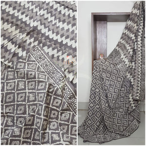 Handloom cotton bagru hand printed saree