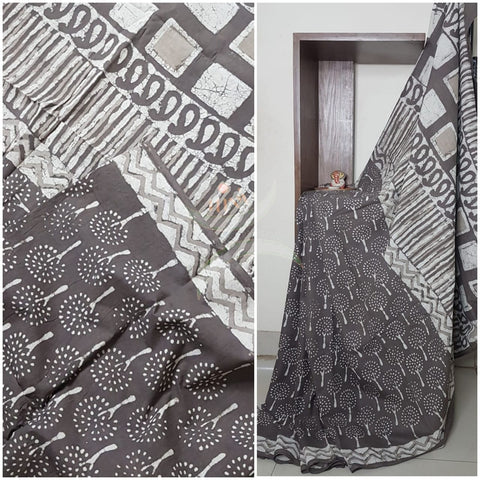 Handloom cotton bagru hand printed saree