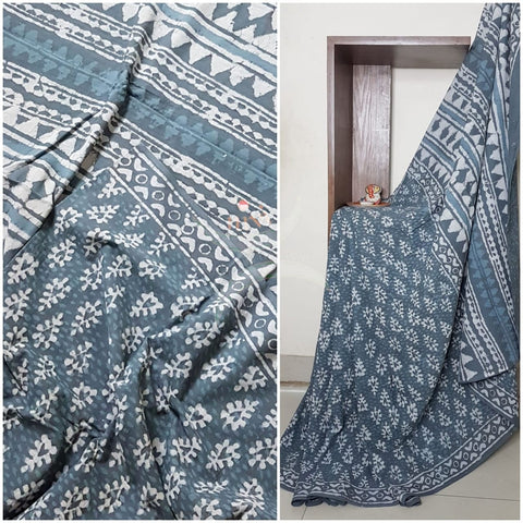 Handloom cotton bagru hand printed saree