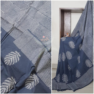 Handloom cotton bagru hand printed saree