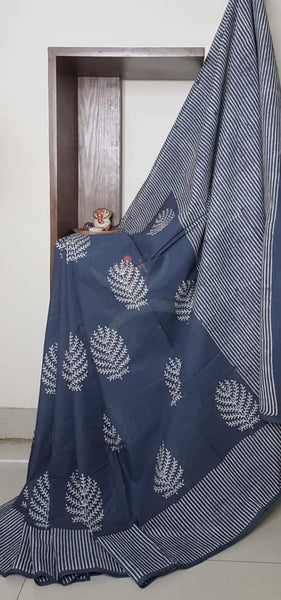 Handloom cotton bagru hand printed saree