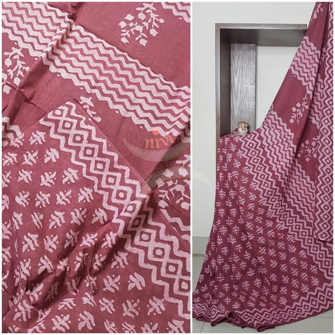 Handloom cotton bagru hand printed saree