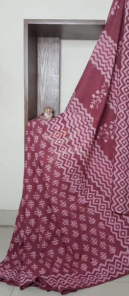 Handloom cotton bagru hand printed saree