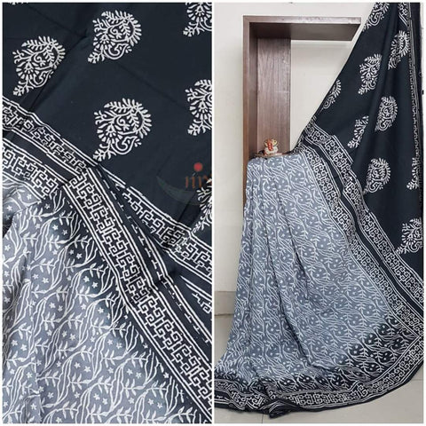 Handloom cotton bagru hand printed saree