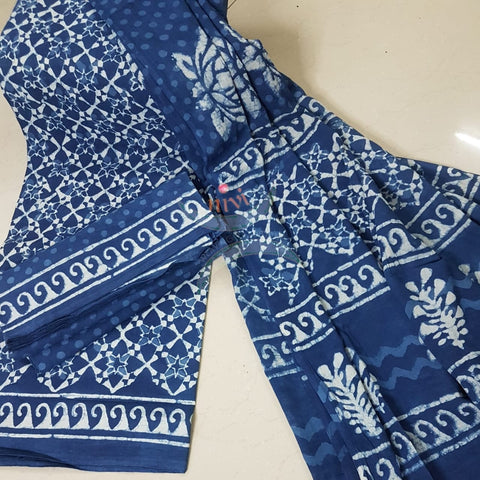 Indigo hand block printed cotton suit piece
