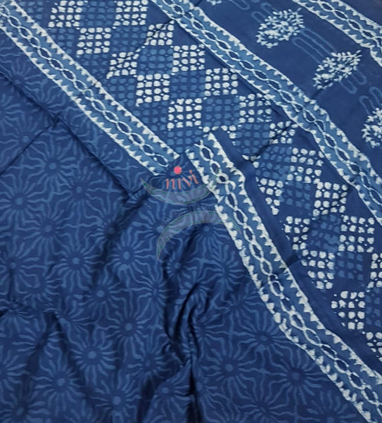 Indigo hand block printed cotton suit piece