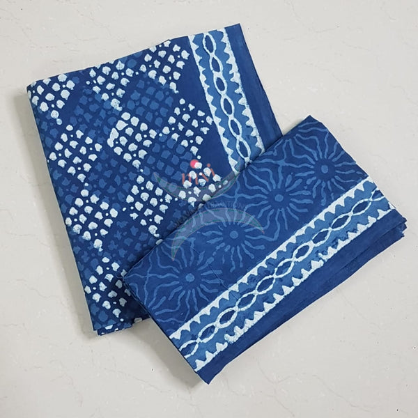 Indigo hand block printed cotton suit piece