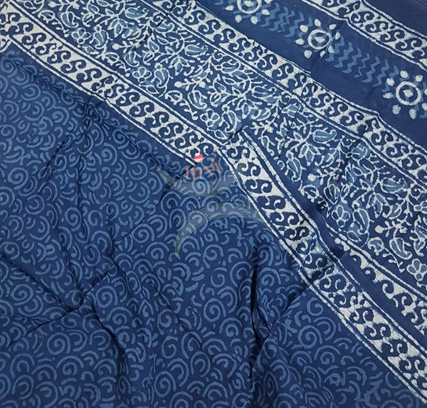 Indigo hand block printed cotton suit piece