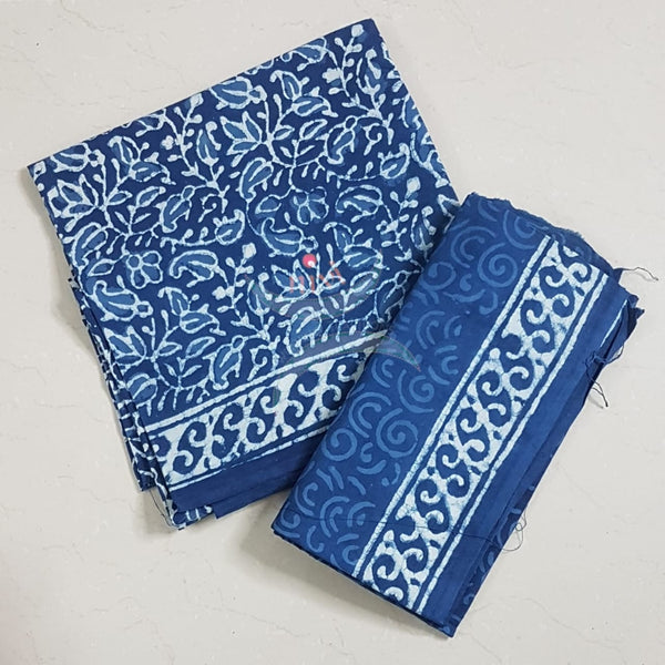 Indigo hand block printed cotton suit piece