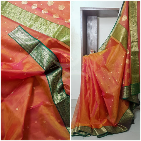 Handloom katan pure chenderi silk saree.