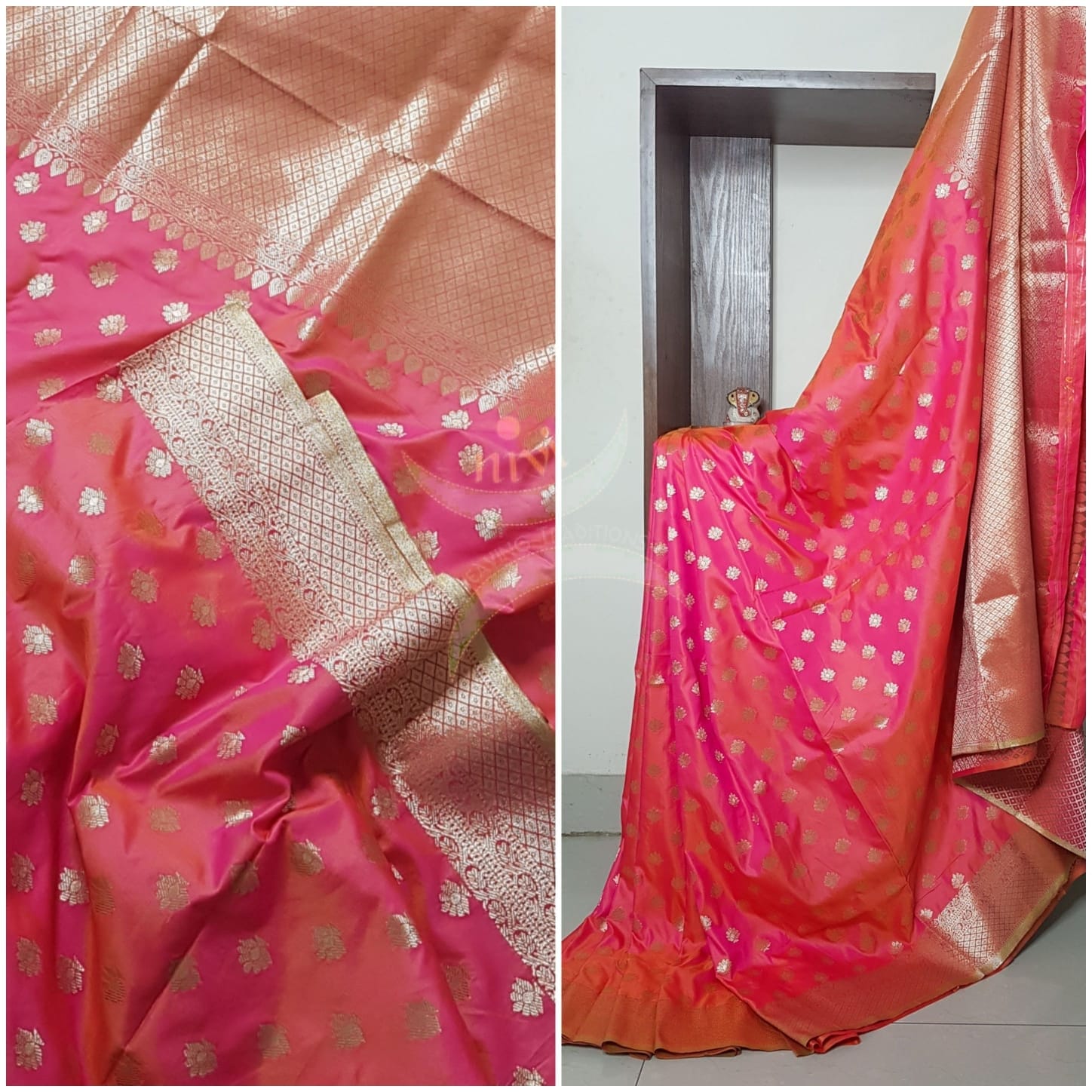 Dupion silk with resham benaras brocade saree.