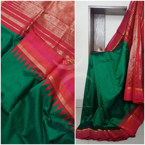 Handloom pure silk ilkal tussar temple border saree.