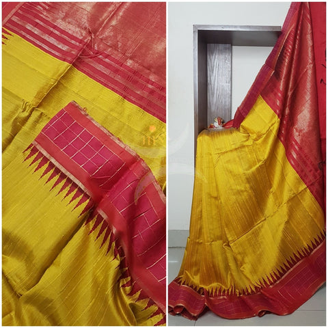 Handloom pure silk ilkal tussar temple border saree.