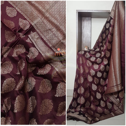 Handloom pure dupion soft silk benaras brocade saree with antique zari.