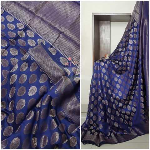 Handloom pure dupion soft silk benaras brocade saree with antique zari.