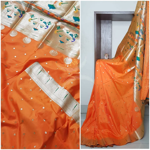 Paithani Dupion silk with resham benaras brocade saree.