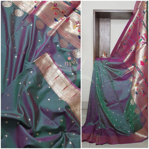 Paithani Dupion silk with resham benaras brocade saree.