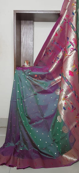 Paithani Dupion silk with resham benaras brocade saree.