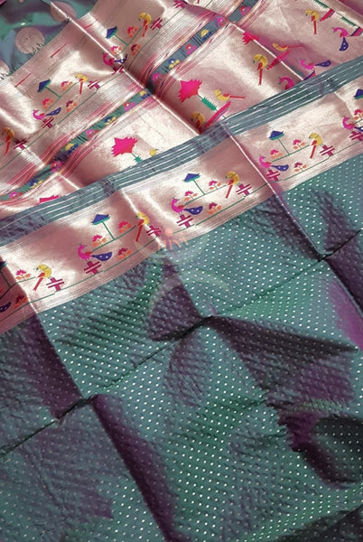 Paithani Dupion silk with resham benaras brocade saree.