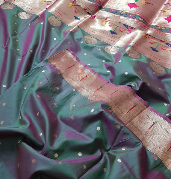Paithani Dupion silk with resham benaras brocade saree.