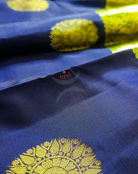 Blue with green handloom kanjivaram pure silk saree.