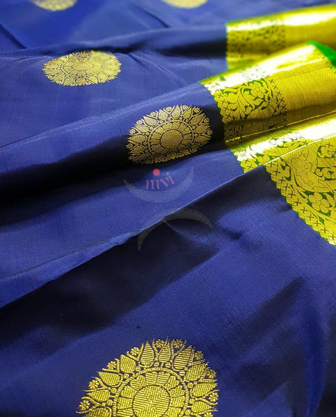 Blue with green handloom kanjivaram pure silk saree.