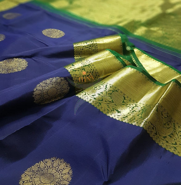 Blue with green handloom kanjivaram pure silk saree.