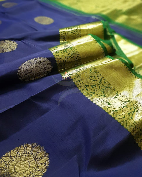 Blue with green handloom kanjivaram pure silk saree.